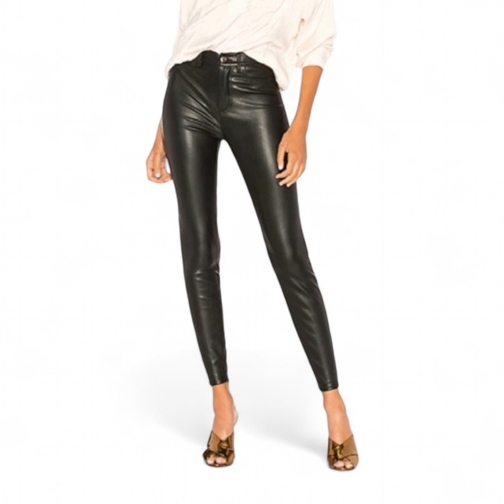 Free People Vegan Leather High Waisted Seamed Skinny Pant Black Women's Sz 29